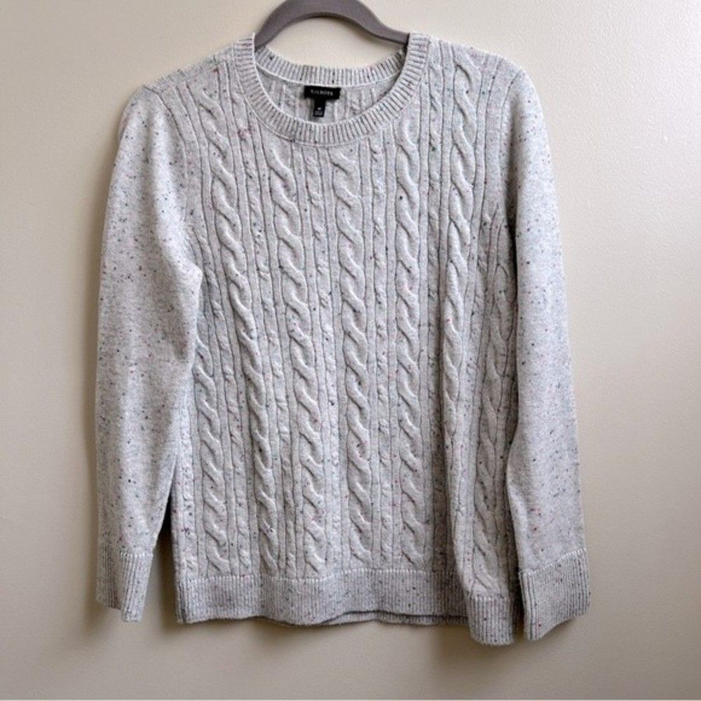 Talbots Gray Knit Sweater Women’s cable knit Size Medium